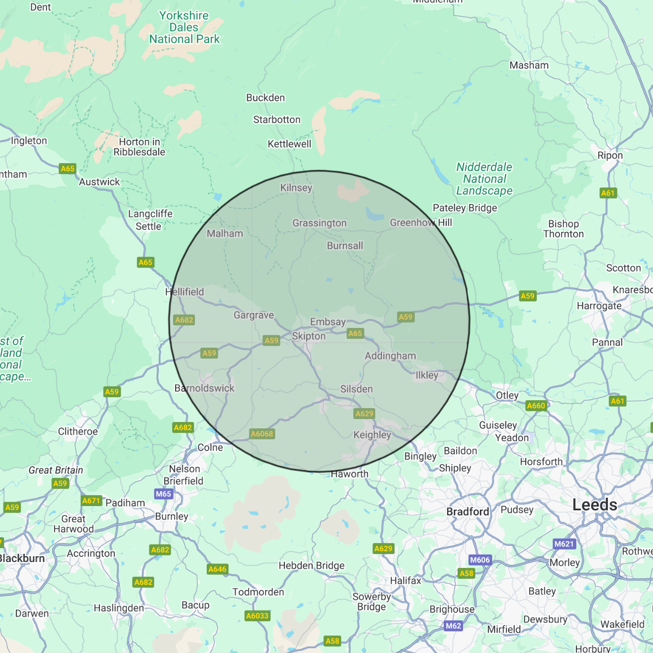 Service Area Map - Skipton and surrounding areas